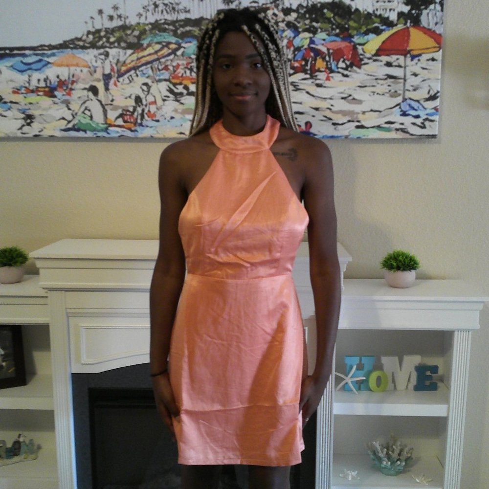 SUGAR LIPS Coral Orange Satin Mini Dress